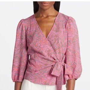 Vero Moda Wrap Surplis Top, Size Large, Abstract Print